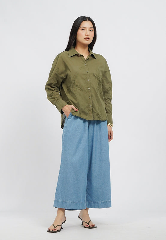 Oversized Embro Long Sleeve Blouse