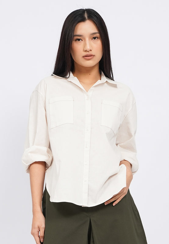 Contrast Stitch Long Sleeve Blouse