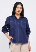 Contrast Stitch Long Sleeve Blouse