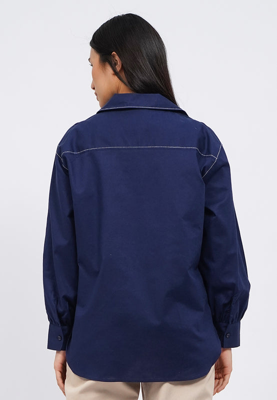 Contrast Stitch Long Sleeve Blouse