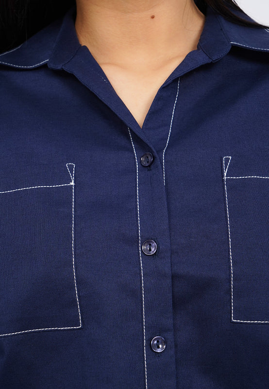Contrast Stitch Long Sleeve Blouse