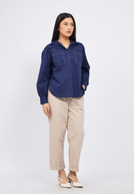 Contrast Stitch Long Sleeve Blouse