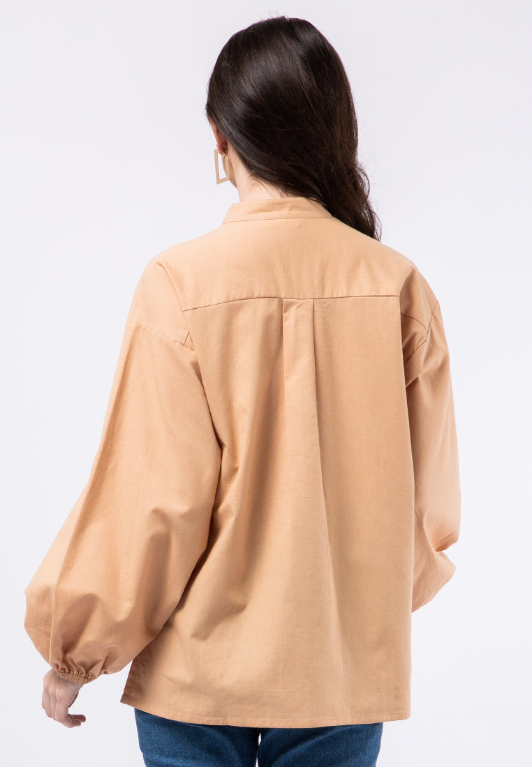Puff Sleeve Blouse with Mandarin Collar