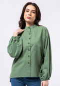 Puff Sleeve Blouse with Mandarin Collar