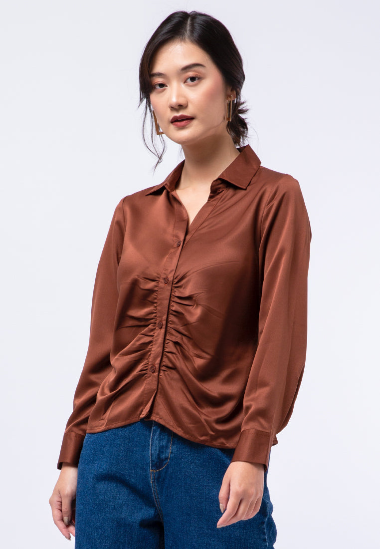 Long Sleeve Ruched Blouse