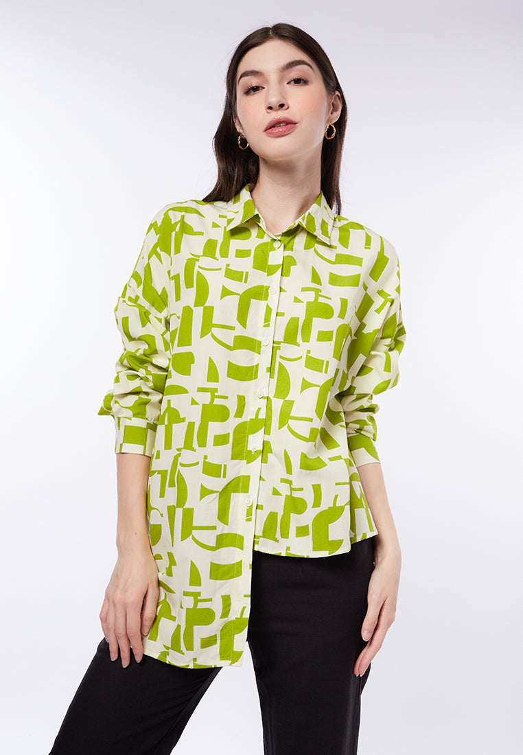 Printed Asymmetric Long Sleeve Shirt