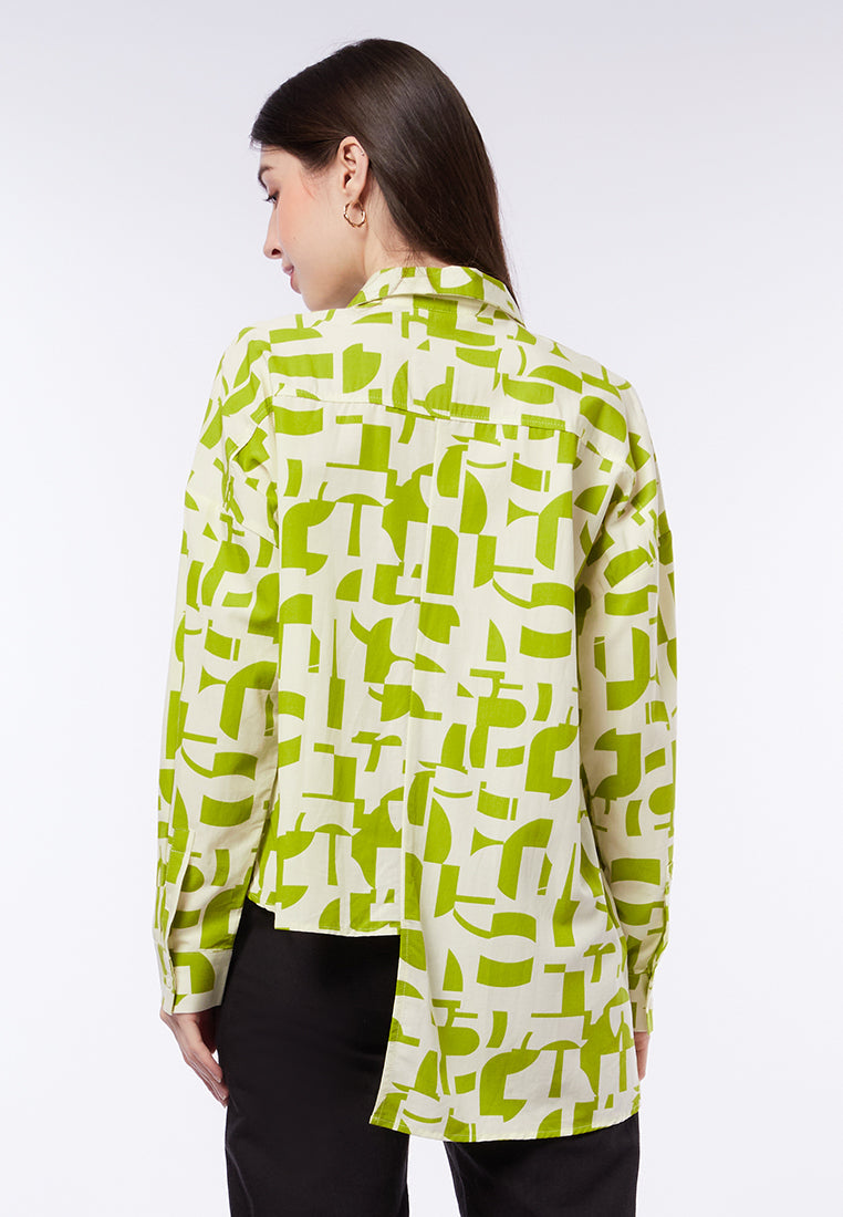 Printed Asymmetric Long Sleeve Shirt