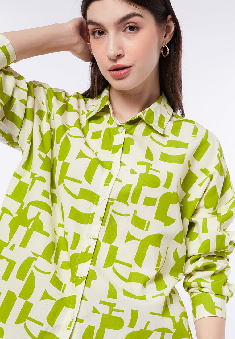 Printed Asymmetric Long Sleeve Shirt