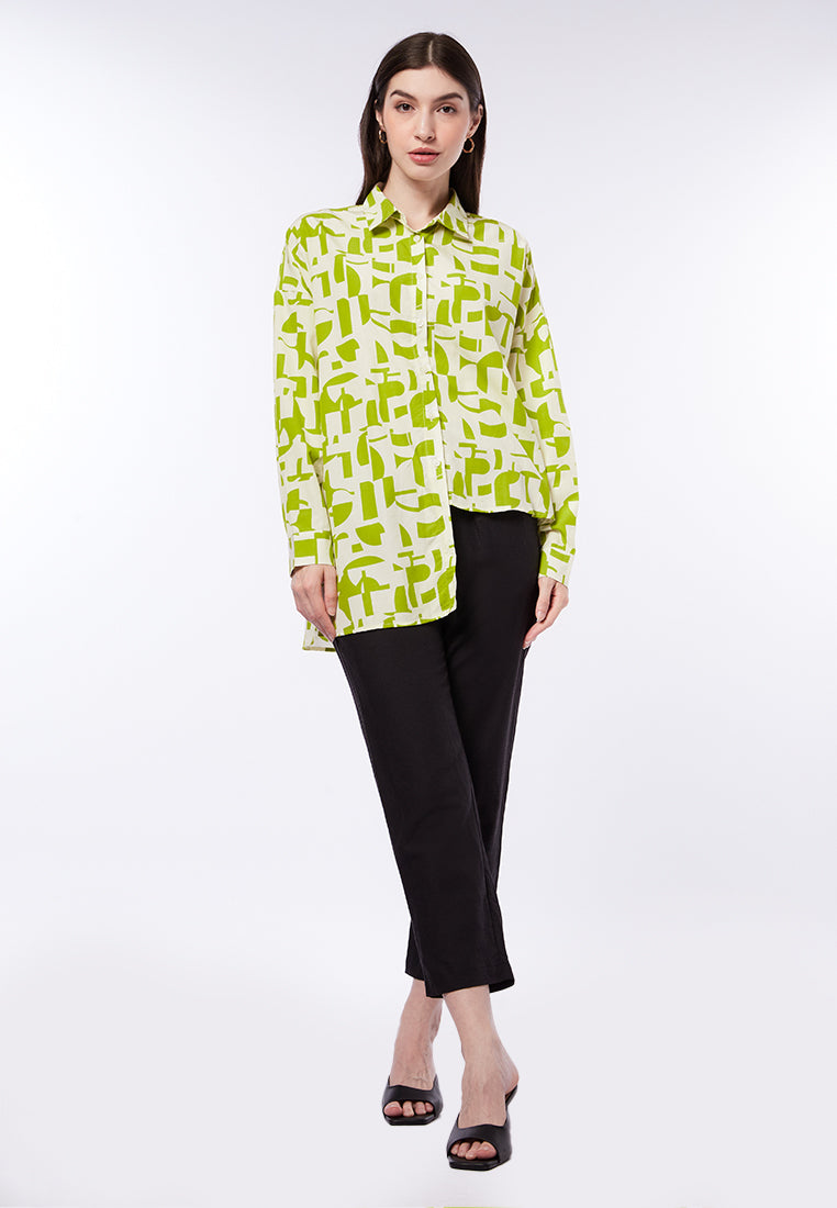 Printed Asymmetric Long Sleeve Shirt