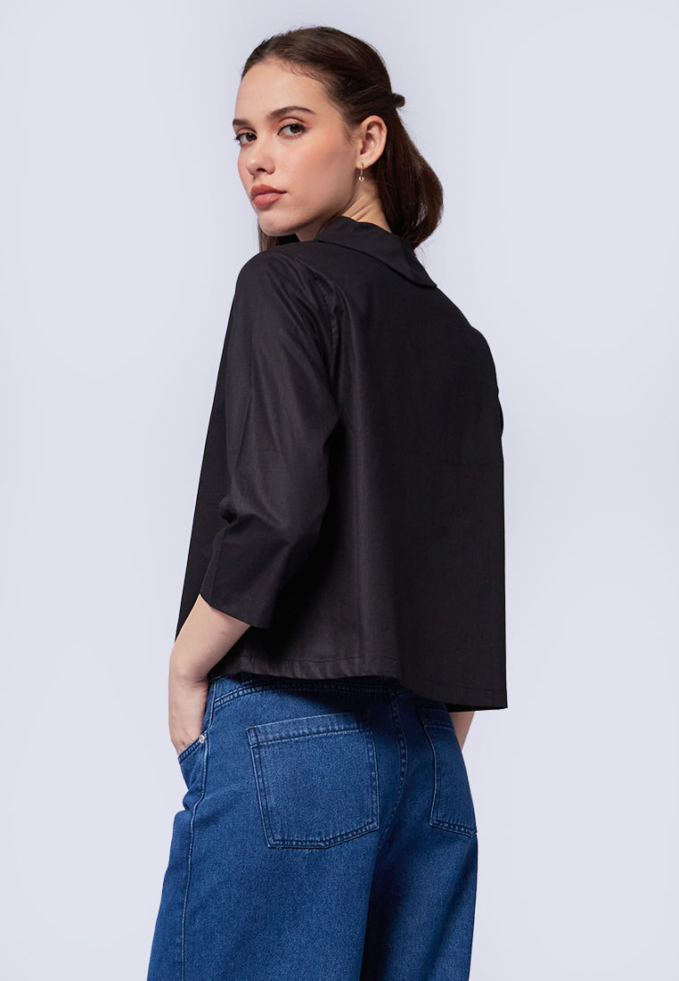 V-Neck Double Breasted Short Sleeve Blouse