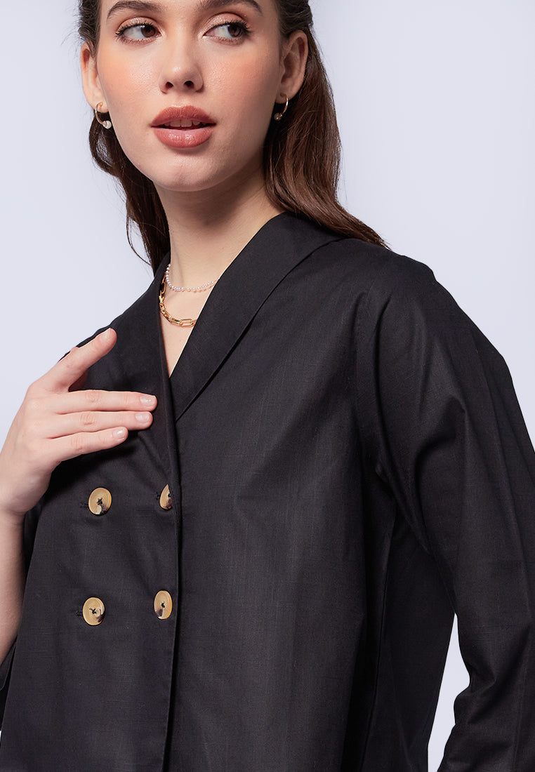 V-Neck Double Breasted Short Sleeve Blouse