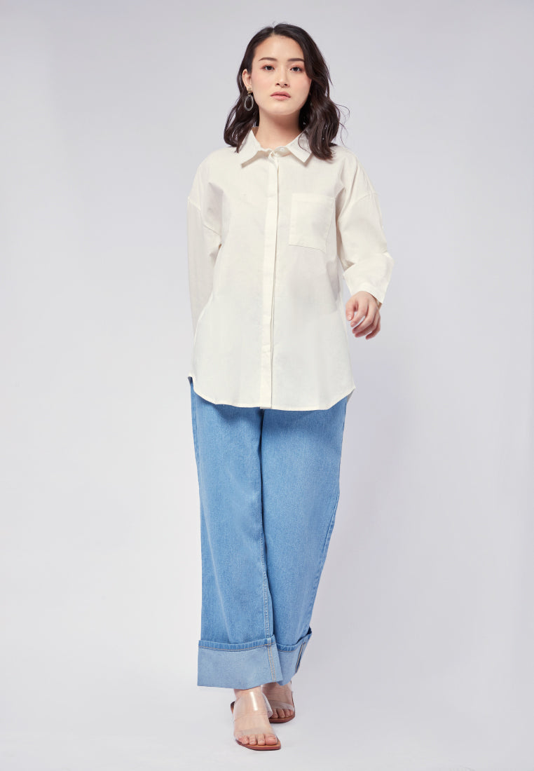 Oversized Blouse with Pocket Details