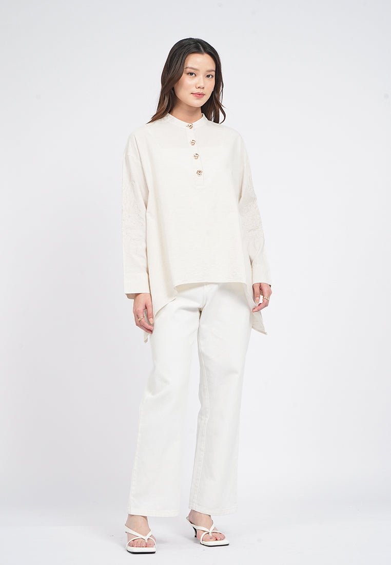 Asymmetric Hem Long Sleeve Blouse