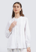 Long Sleeve Blouse with Pleated Front