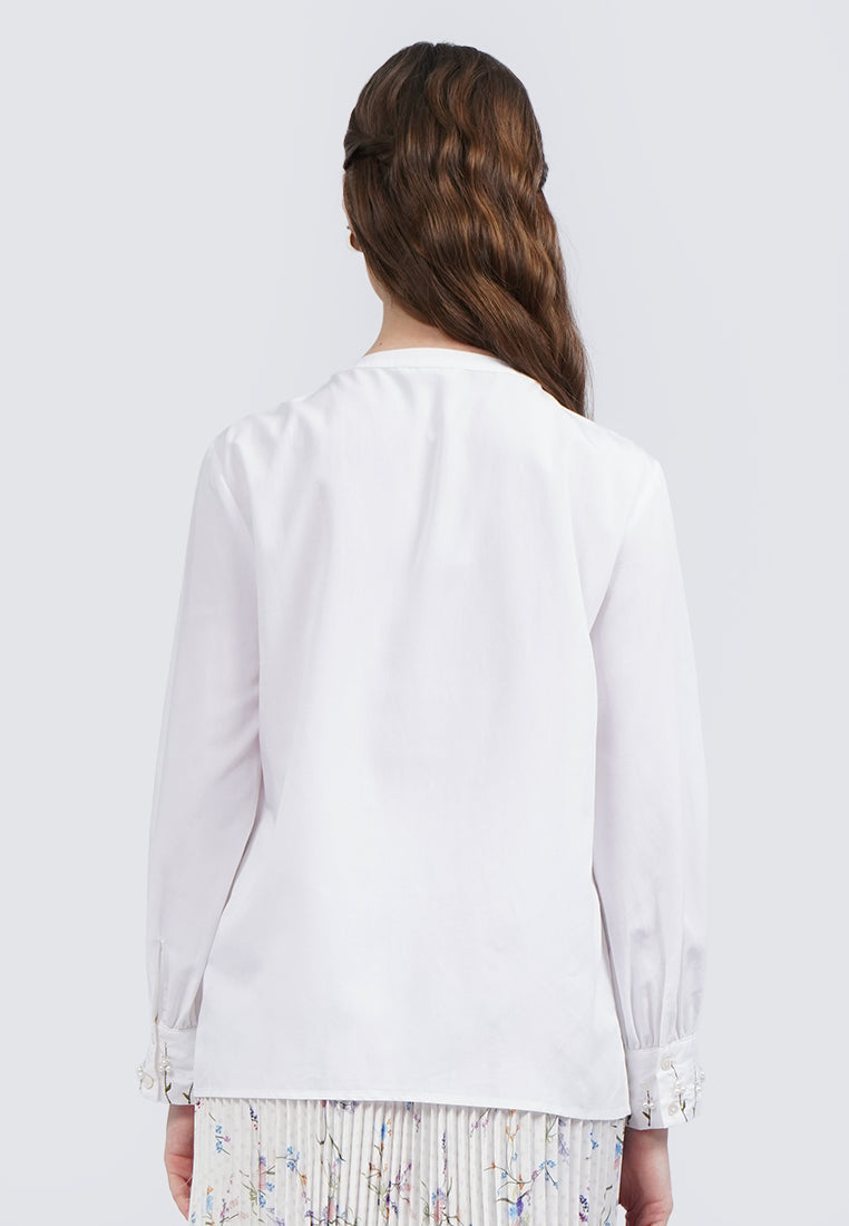 Long Sleeve Blouse with Pleated Front