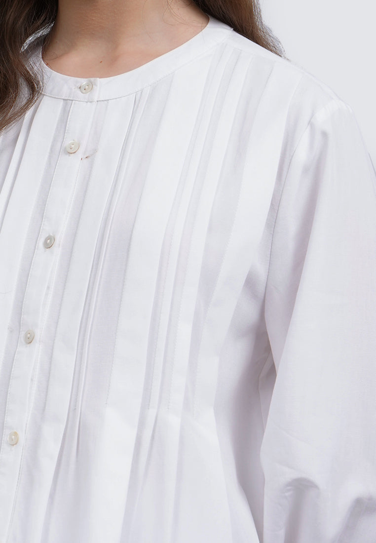 Long Sleeve Blouse with Pleated Front