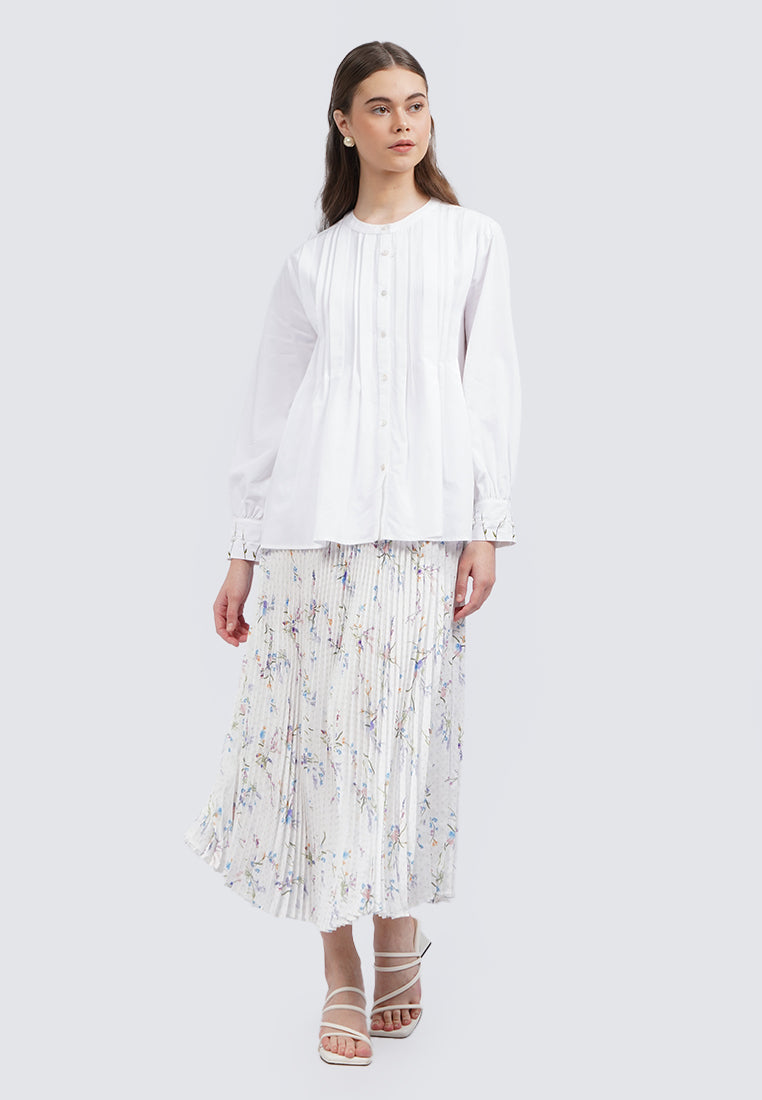 Long Sleeve Blouse with Pleated Front