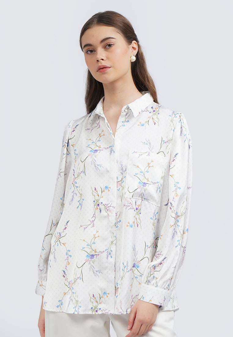 Printed Long Sleeve Blouse with Pocket