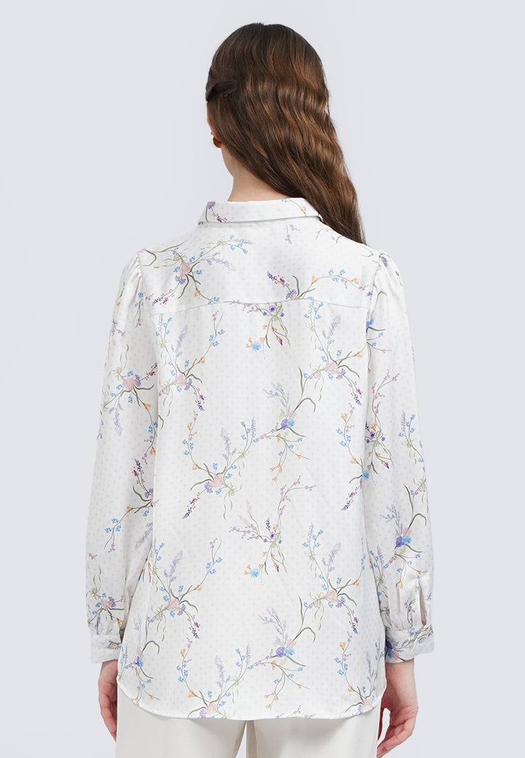 Printed Long Sleeve Blouse with Pocket