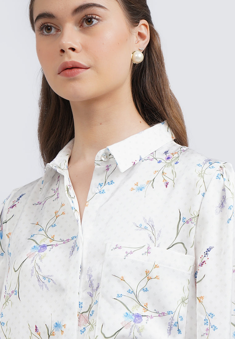 Printed Long Sleeve Blouse with Pocket