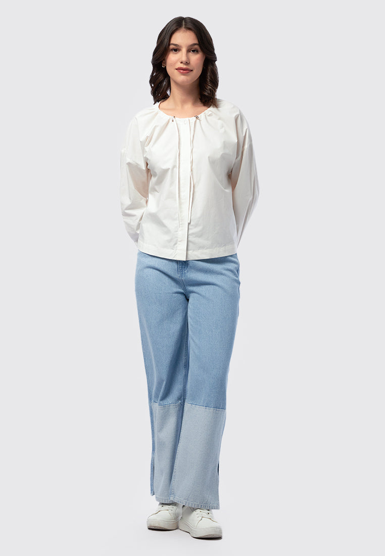 Round Neck Puff Sleeve Blouse