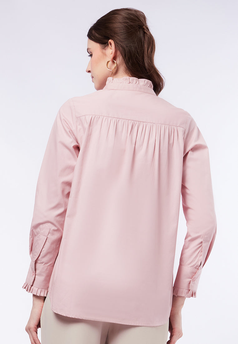 Loose Blouse with Frills Neckline