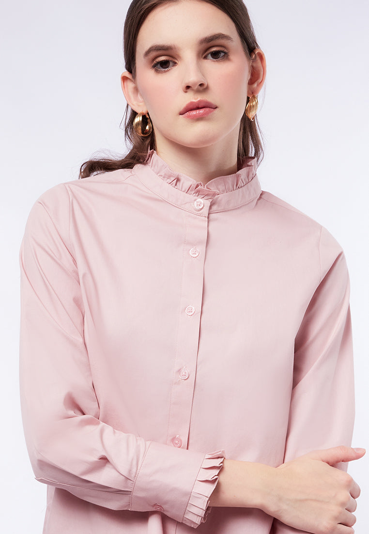 Loose Blouse with Frills Neckline