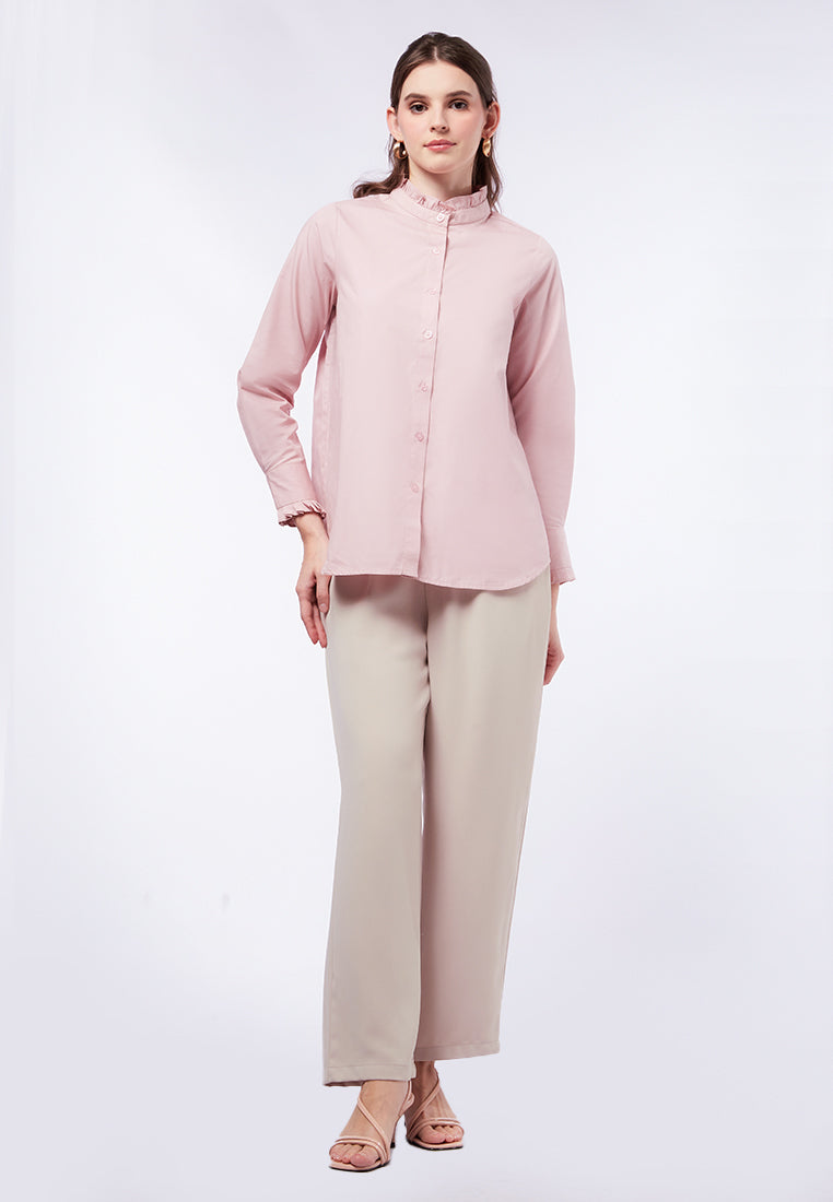 Loose Blouse with Frills Neckline