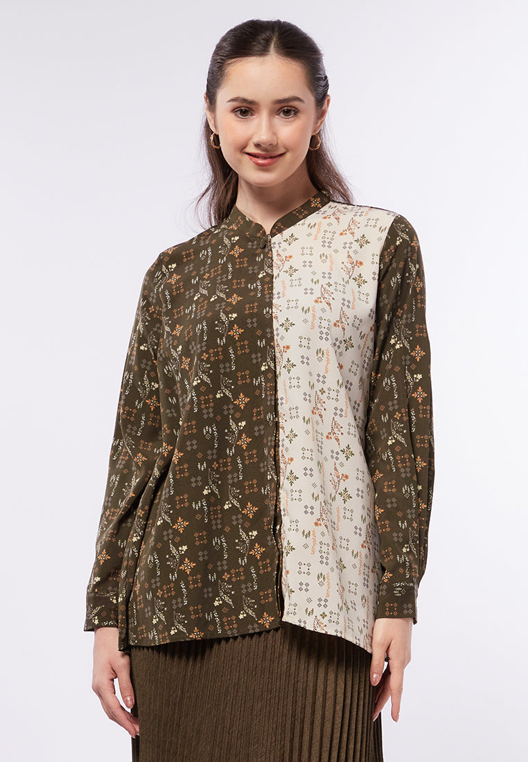 Mandarin Collar Long Sleeve Blouse