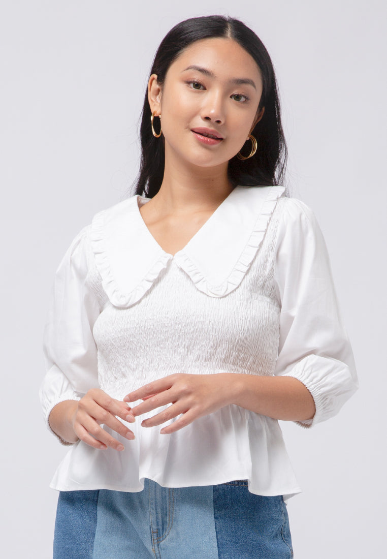 Wide Collar Blouse with Smock Details