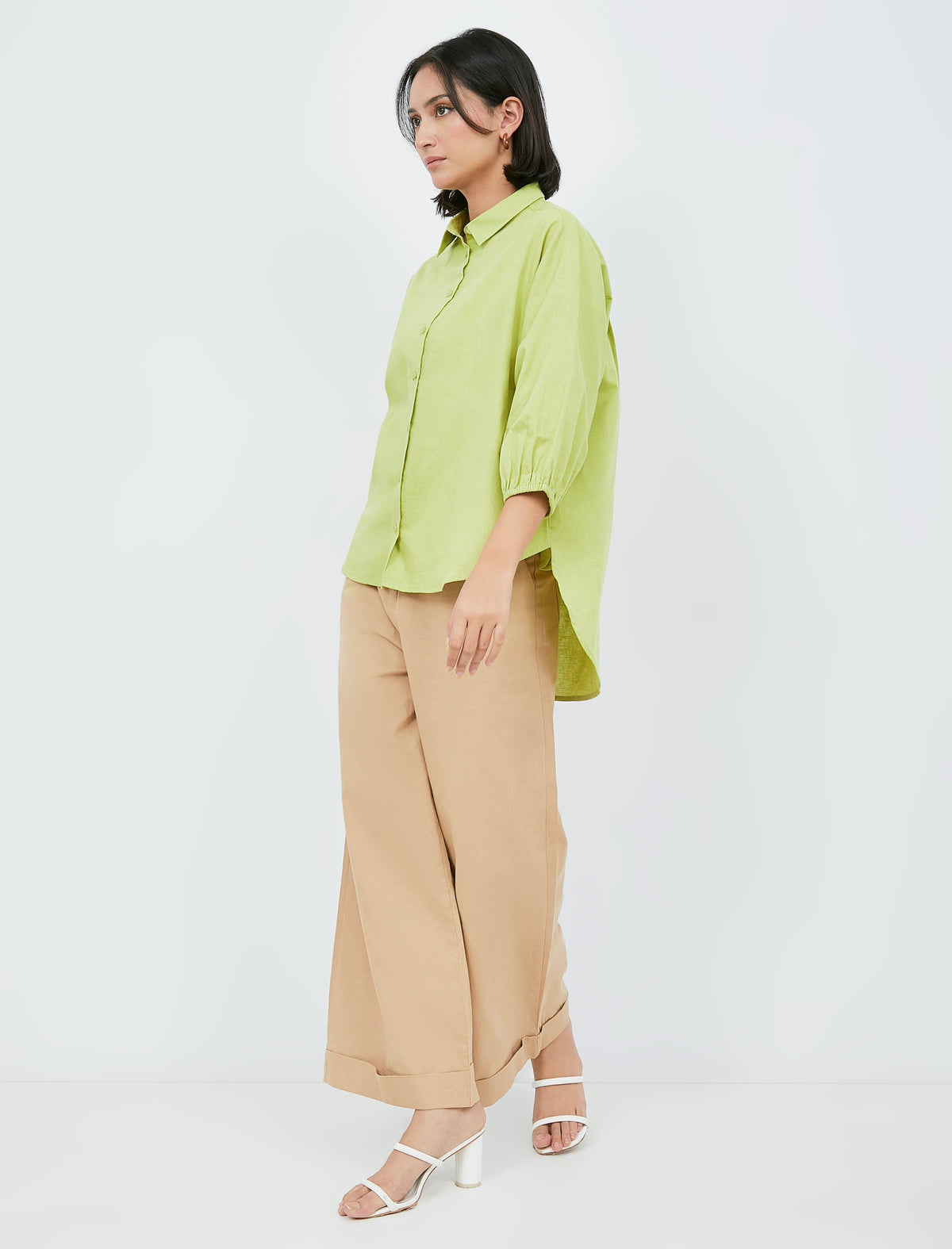 Puff Sleeve Blouse with High Low Hemline