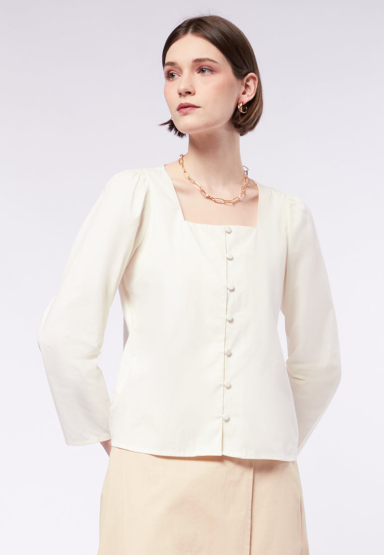 Square Neck Puffy Sleeve Blouse