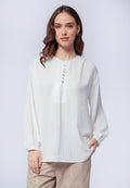 Buttoned Long Sleeve Loose Blouse