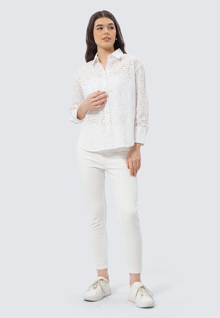 Eyelet Long Sleeve Blouse