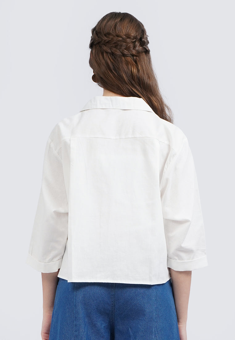 Notch Collar Blouse with Double Pocket