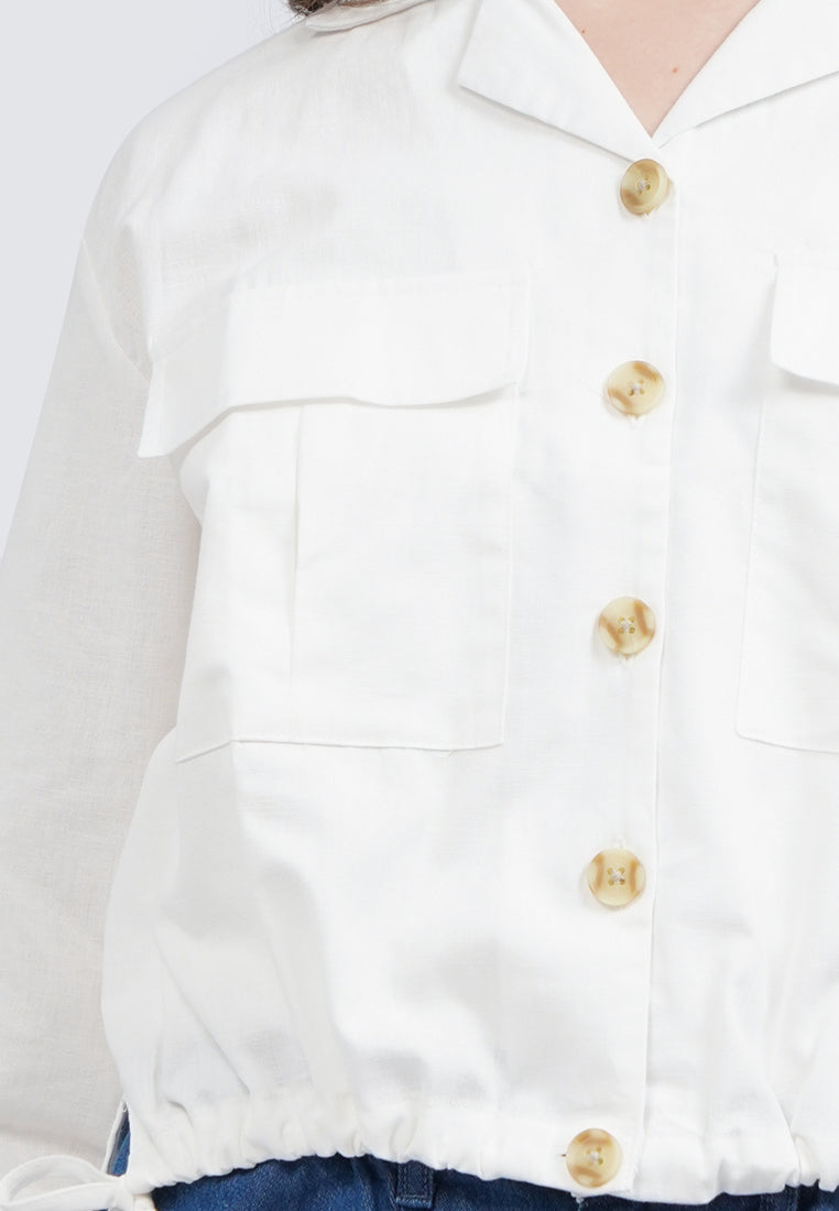 Notch Collar Blouse with Double Pocket