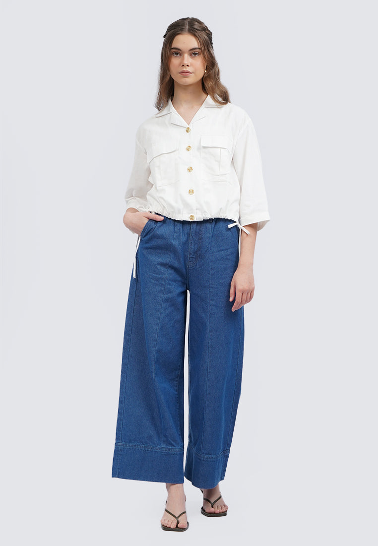 Notch Collar Blouse with Double Pocket