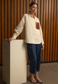 Oversized Blouse with Leather Pocket