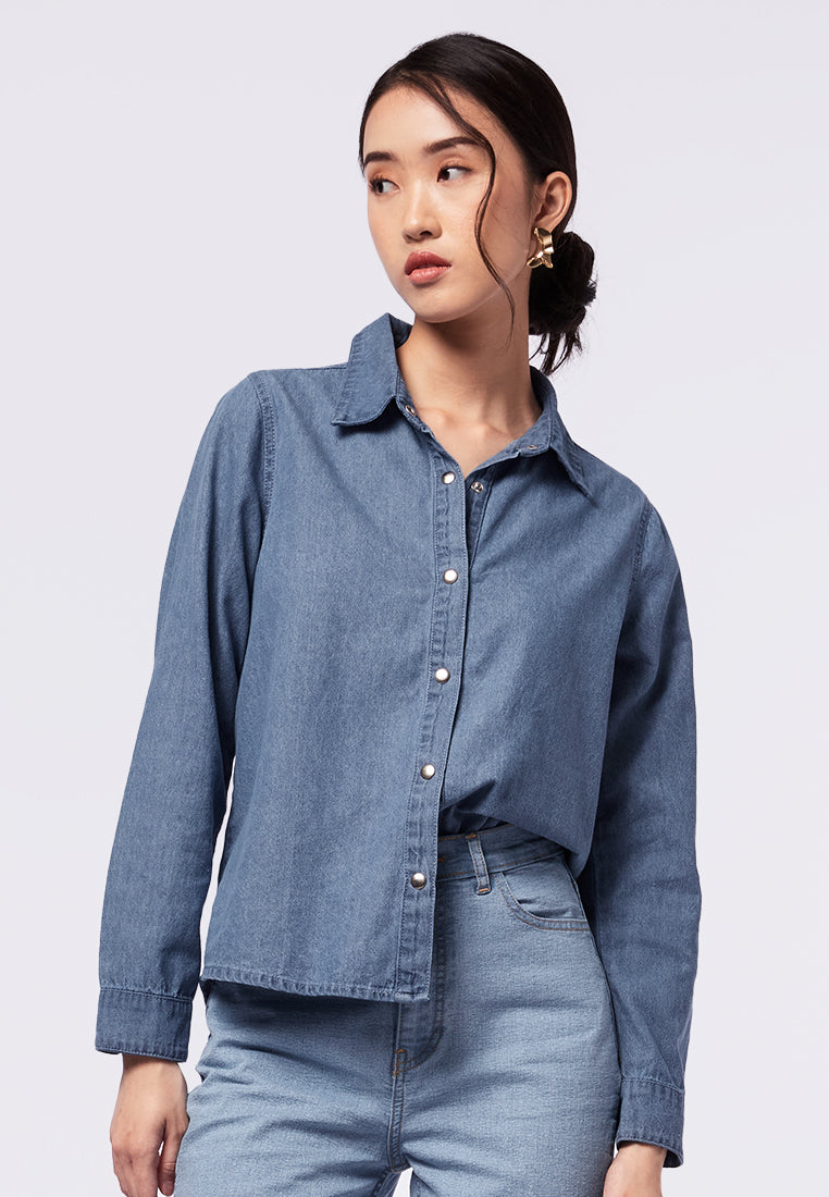 Long Sleeve Denim Blouse