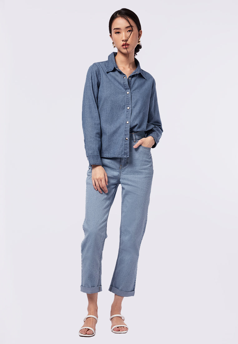 Long Sleeve Denim Blouse