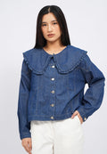 Wide Collar Long Sleeve Chambray Blouse