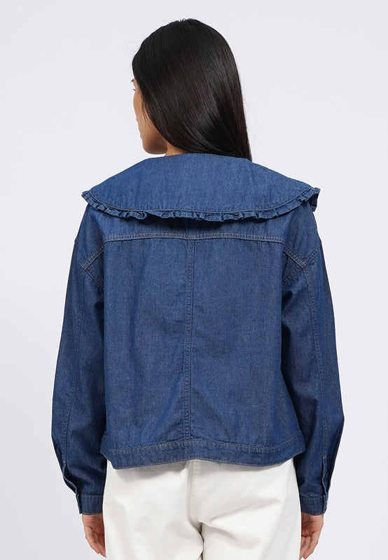 Wide Collar Long Sleeve Chambray Blouse