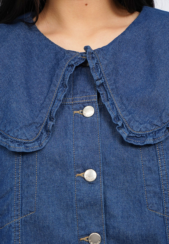 Wide Collar Long Sleeve Chambray Blouse