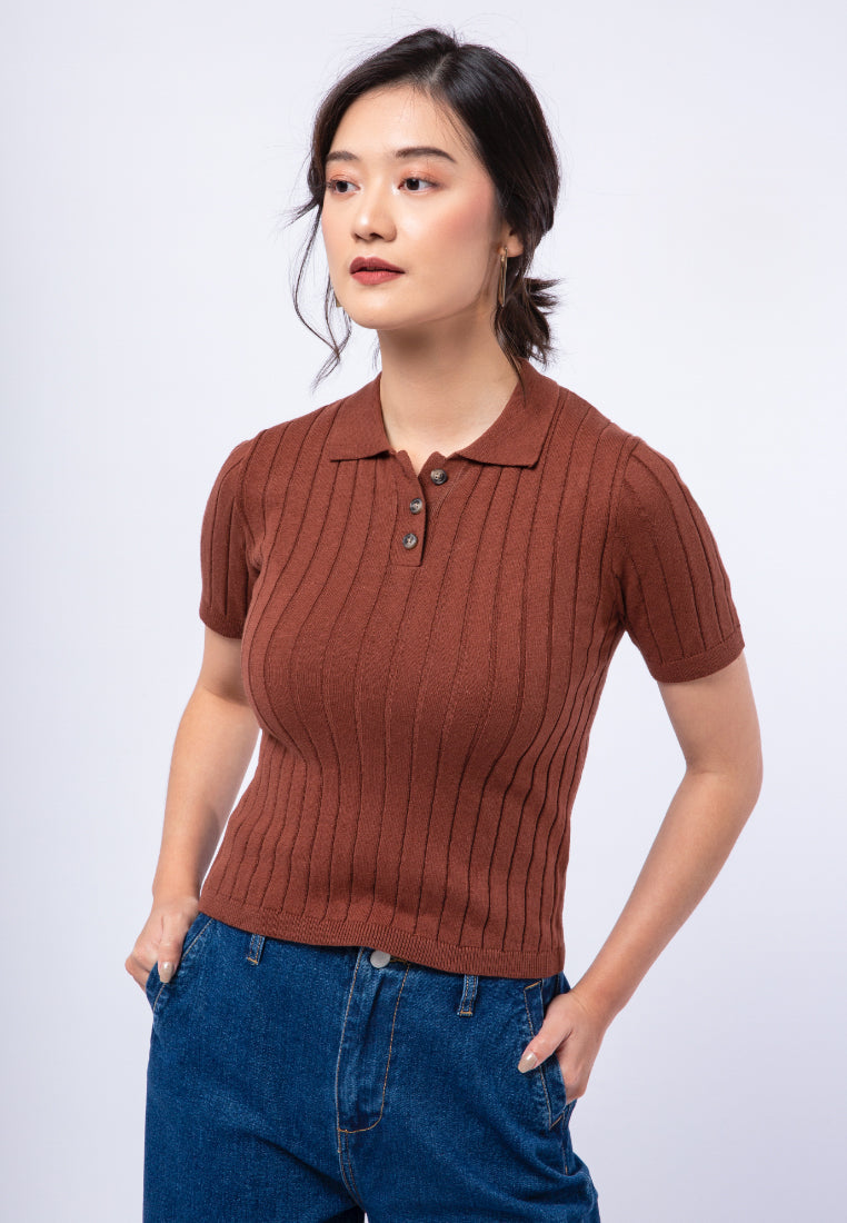 Textured Knit Polo Top