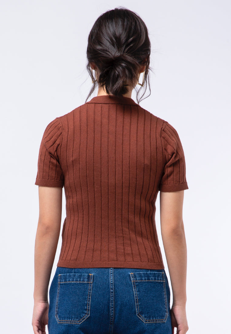 Textured Knit Polo Top