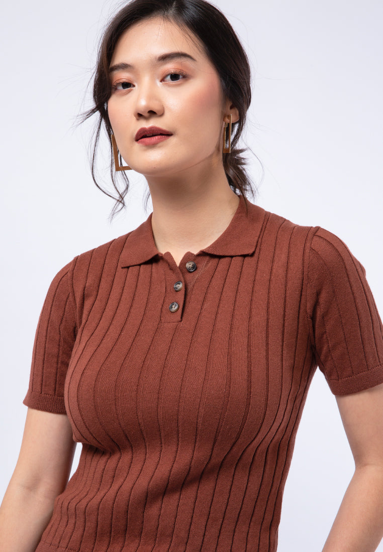 Textured Knit Polo Top