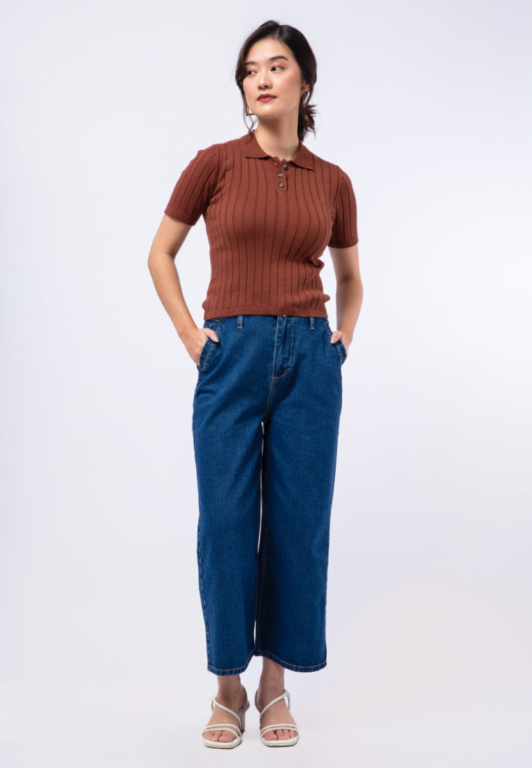 Textured Knit Polo Top