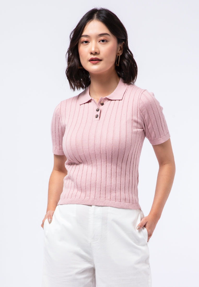 Textured Knit Polo Top