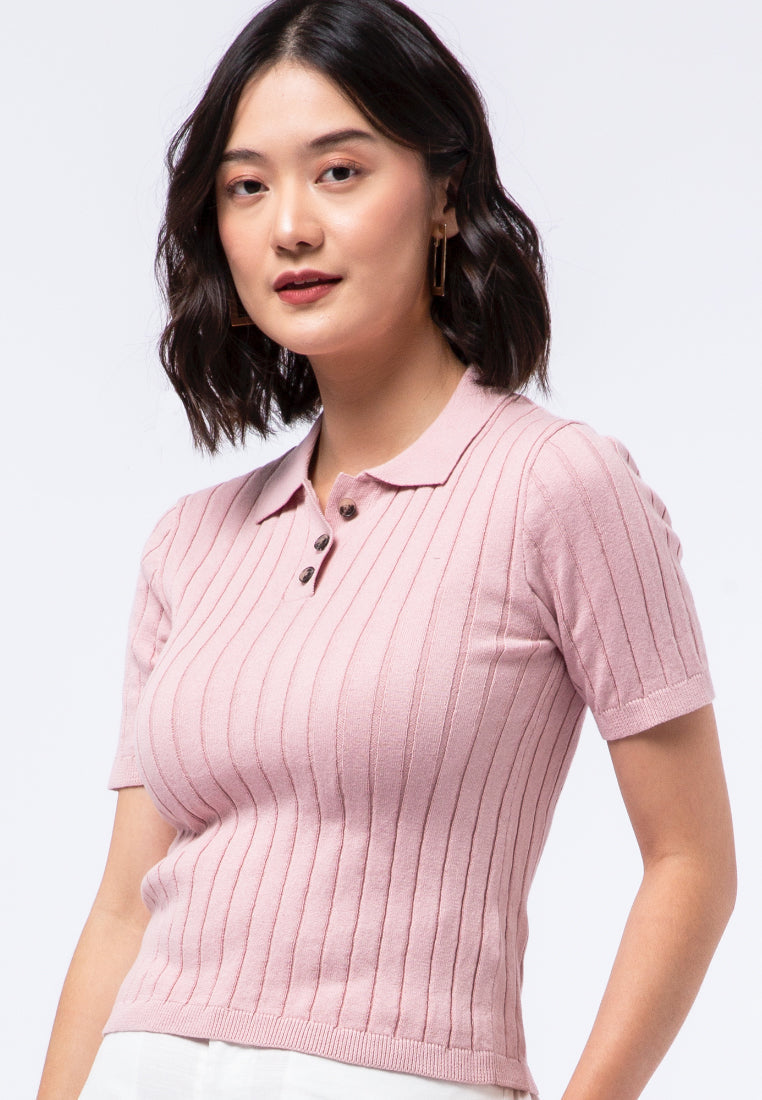 Textured Knit Polo Top