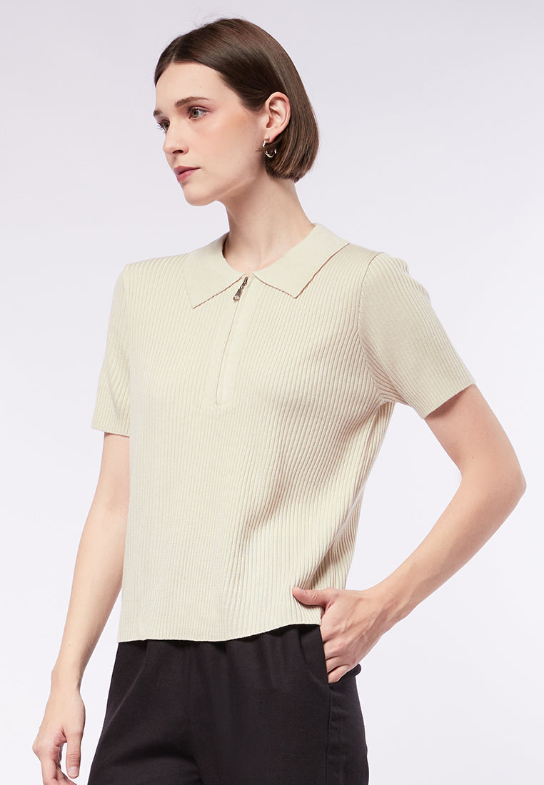 Short Sleeve Polo Top with Zipper